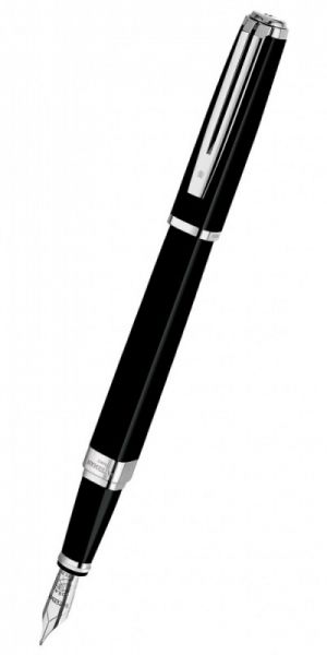 Ручка перьевая WATERMAN Exception Slim (S0637010) Black ST (F) чернила: синий перо золото 18K посеребрение